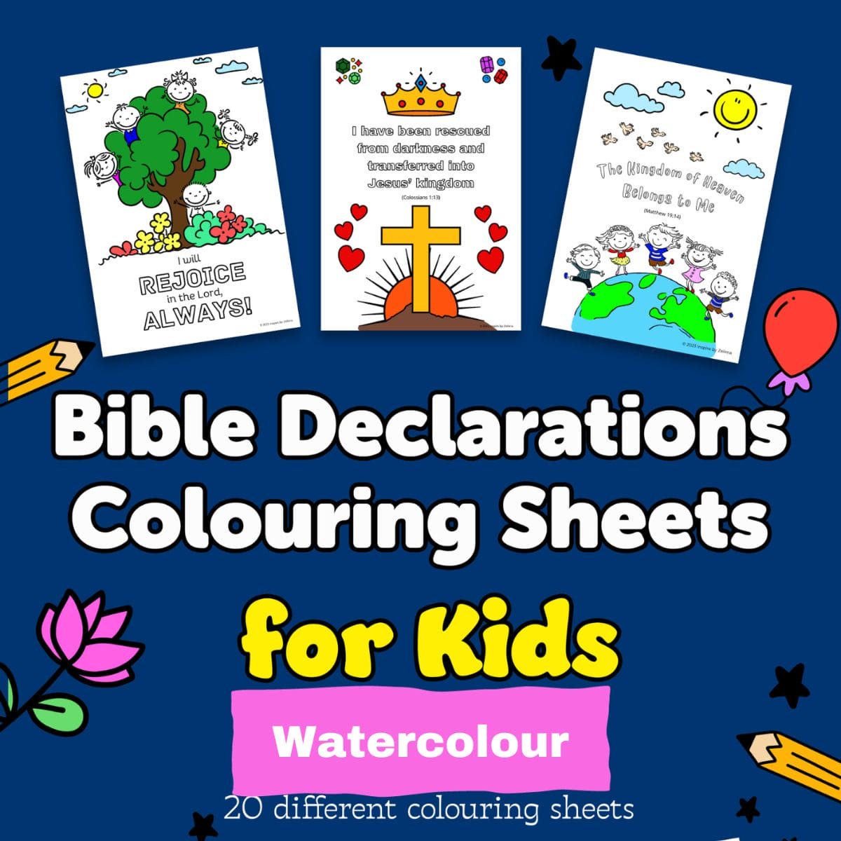 20 Bible Declaration Colouring Printed Sheet Pack